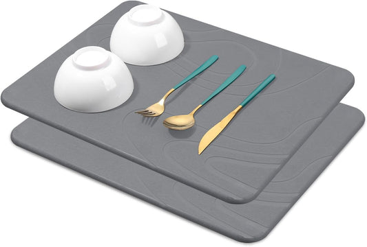 2 Pack Stone Dish Mat for Kitchen Counter, Dirt-Resistant Quick Drying Fast Absorbent Non-Slip Diatomite Mat, Natural