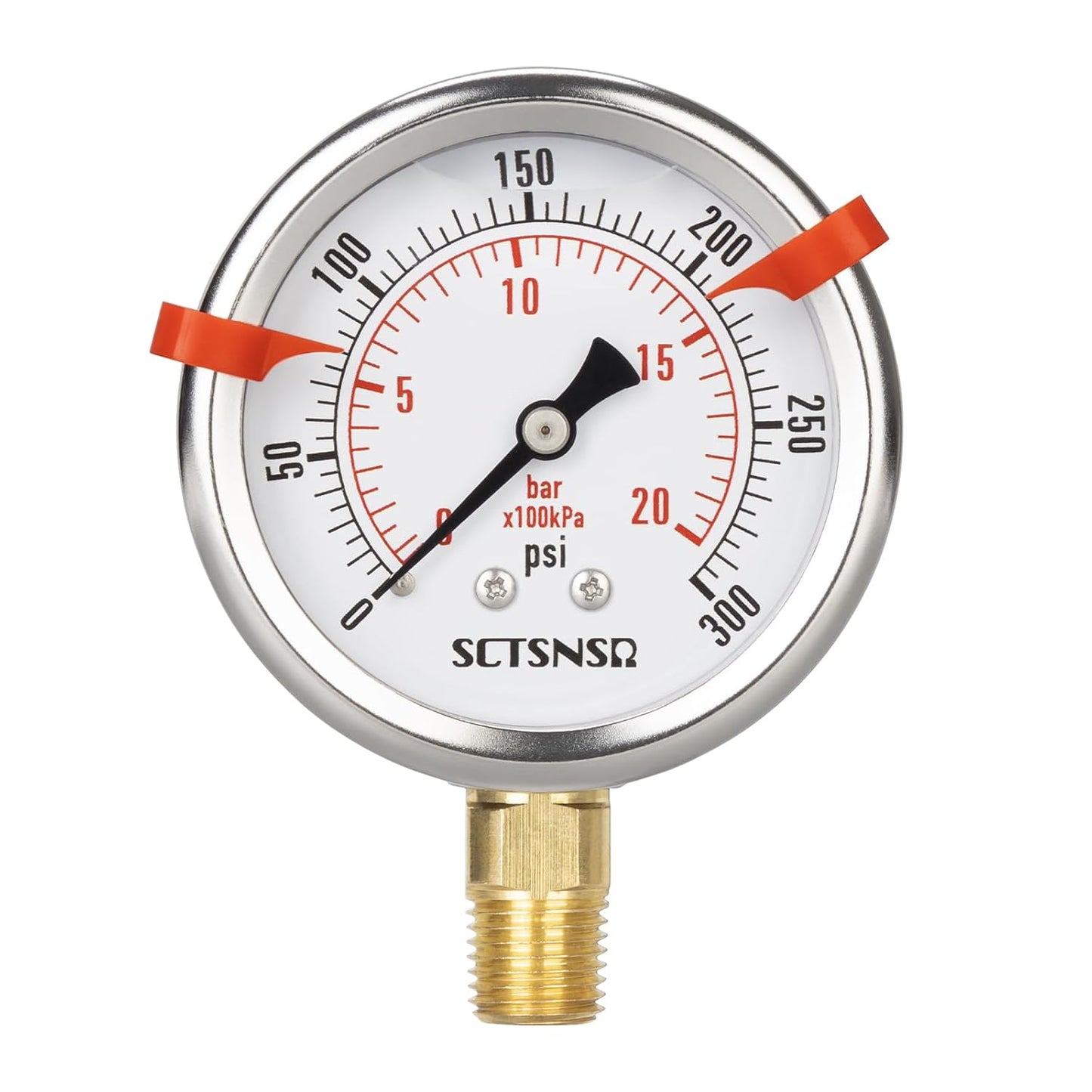 0 to 300 Psi Pressure Gauge, Liquid Filled, 1/4" NPT Lower Mount