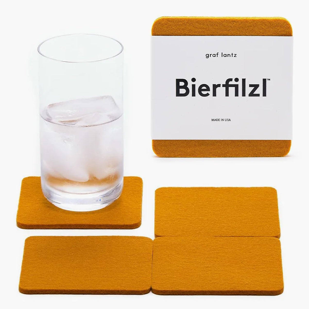 Graf Lantz - Bierfilzl Merino Wool Square Coasters Set of 4 - Turmeric (4"x4"x5mm) - Absorbs 30% of Weight, Natural German Wool - Heat Resistant, Sustainable, Reusable - Home Decor, Coffee Table Decor
