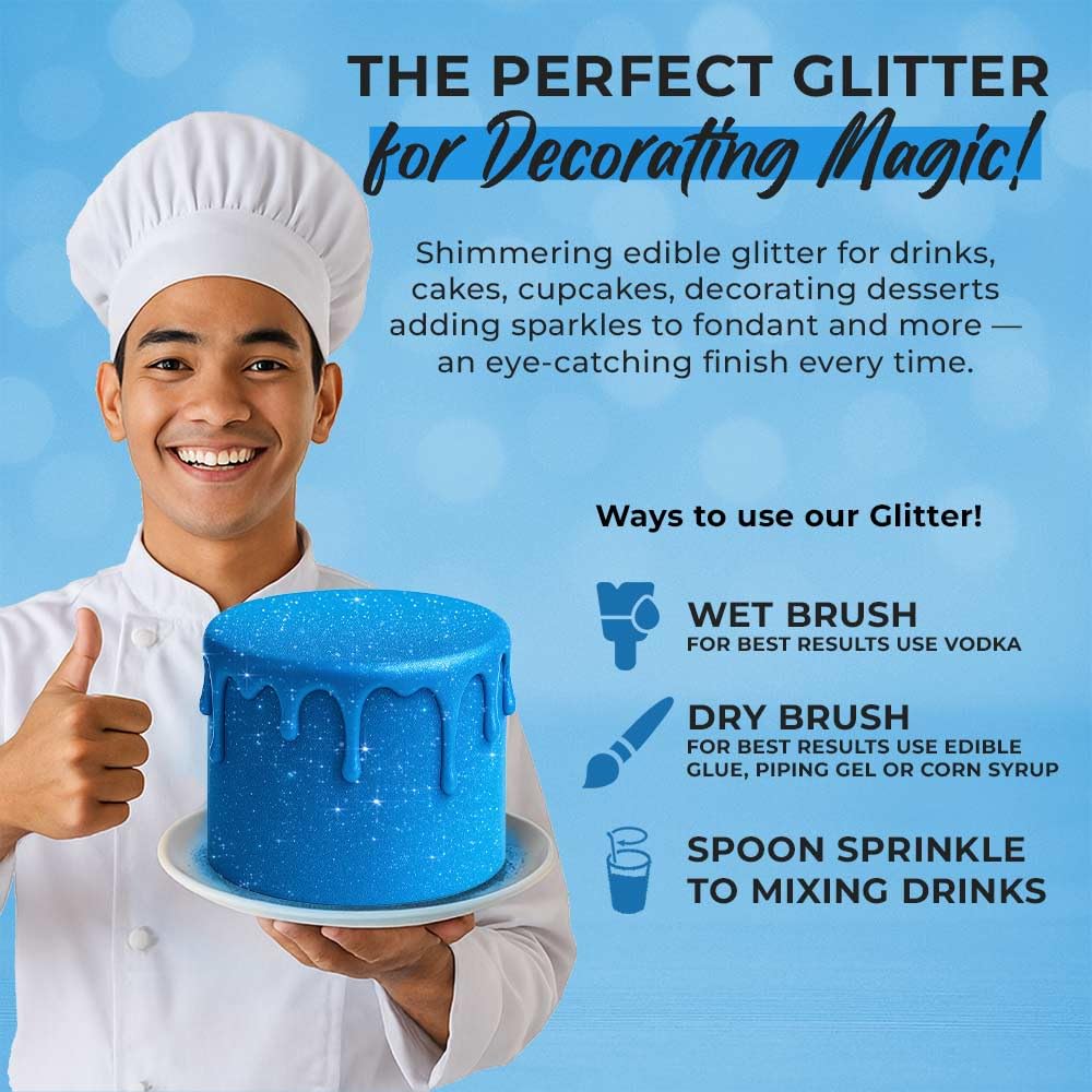 Blue Edible Glitter for Drinks Bulk 20g | Premium Edible Glitter for Cakes, Cocktails, Blue Cake Decorating Decorations Food Grade, Vegan, Kosher, Halal, Gluten Free - Made in USA