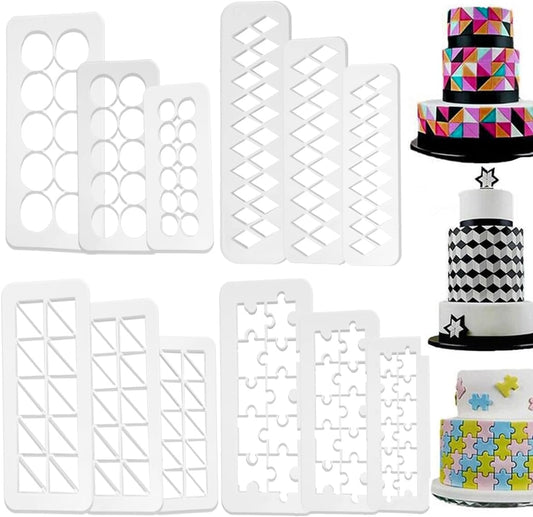 12 Pcs Cake Fondant Cutter Puzzle Fondant Cutters, Triangles Cookie Cutter - 4 Size Geometric Shape Fondant Cutter Cake