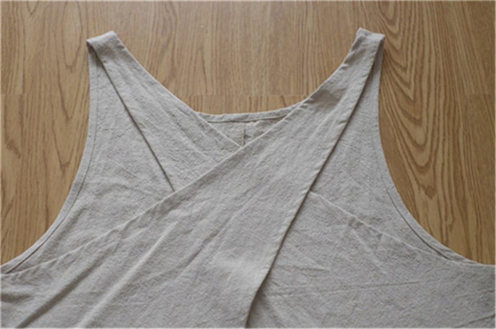 Cotton Linen Japanese Apron Halter Cross Back Bandage X Shape Aprons Two Pockets
