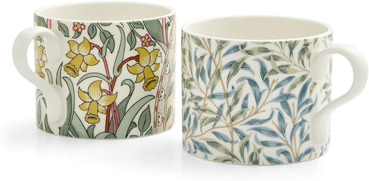 Spode Morris & Co 12oz Mugs, Set of 2 (Daffodil & Willow Bough) - Microwave & Dishwasher Safe, Elegant Porcelain Drinkware