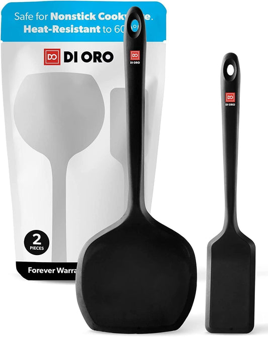 DI ORO Silicone Turner Spatula Set - Kitchen Spatulas for Nonstick Cookware - Cooking Utensils for Flipping Eggs & Pancakes