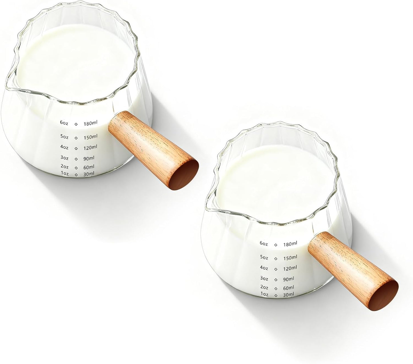 YARRAMATE 6oz Glass Espresso Measuring Cups, 2 Pack with Handle | Borosilicate Glass, Precision Pouring, Heat Insulated Grip, Dual-Scale Accuracy, Easy to Rinse Clean