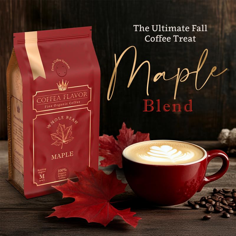 Organic Whole Bean Coffee Medium Roast (16oz) - Maple Flavored | 100% Arabica, Single Origin and Low Acid - USDA Organic and Fair Trade Certified - Naturally Flavored Without Additives