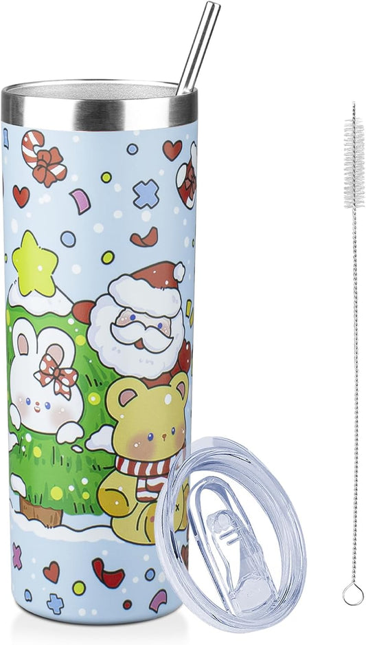 20oz Christmas Skinny Tumbler with Lid and Straw,Stainless Steel Vacuum Insulated Tumbler Cup Double Wall Travel Coffee Mug