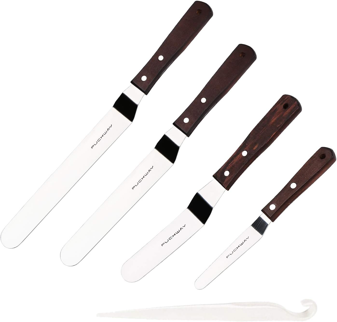 4 PCS Cake Decorating Icing Spatula set with 4, 6, 8 & 10 Inch Stainless Steel Blade, Wood Handle Fr