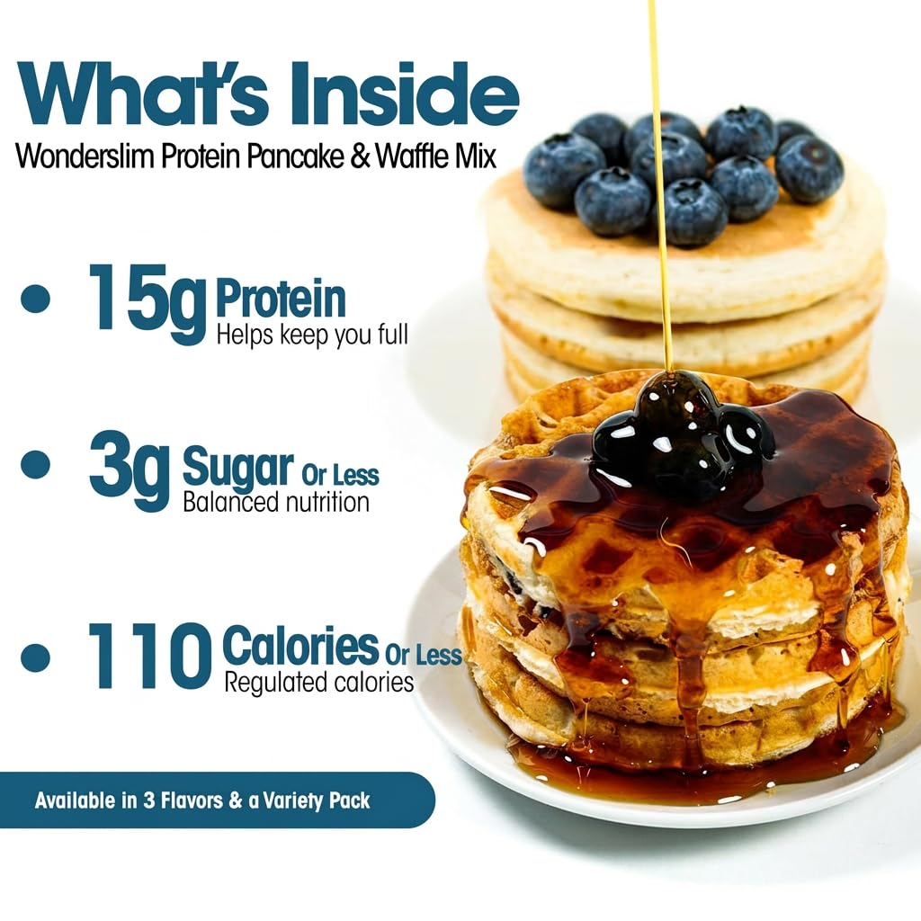 Wonderslim Protein Pancake &amp; Waffle Mix, Low Calorie – 7 Pack (Blueberry)