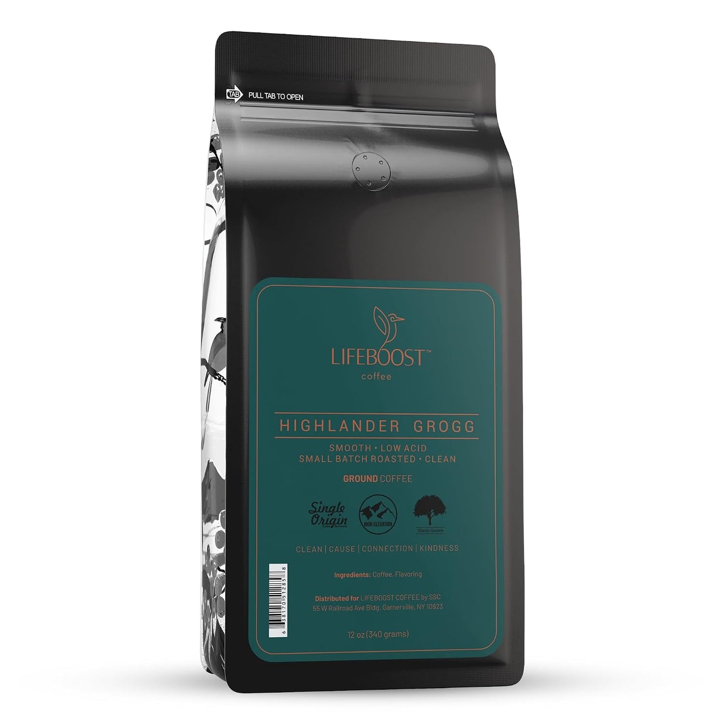 Lifeboost Highlander Grogg Coffee Ground - Low Acid Single Origin Flavored Coffee - Non-GMO Highlander Grogg Ground Coffee Third Party Tested For Mycotoxins &amp; Pesticides - 12 Ounces