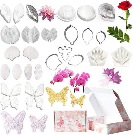 AK ART KITCHENWARE Silicone Veiner Stainless Steel Fondant Cutter Set for Gum Paste Flower Leaf Sugar Craft Tools Cake