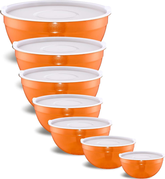 Orange Mixing Bowls With Airtight Lids,Stainless Steel Bowl,Salad Bowls 7 Piece Colorful Nesting Bowl Orange Kitchen