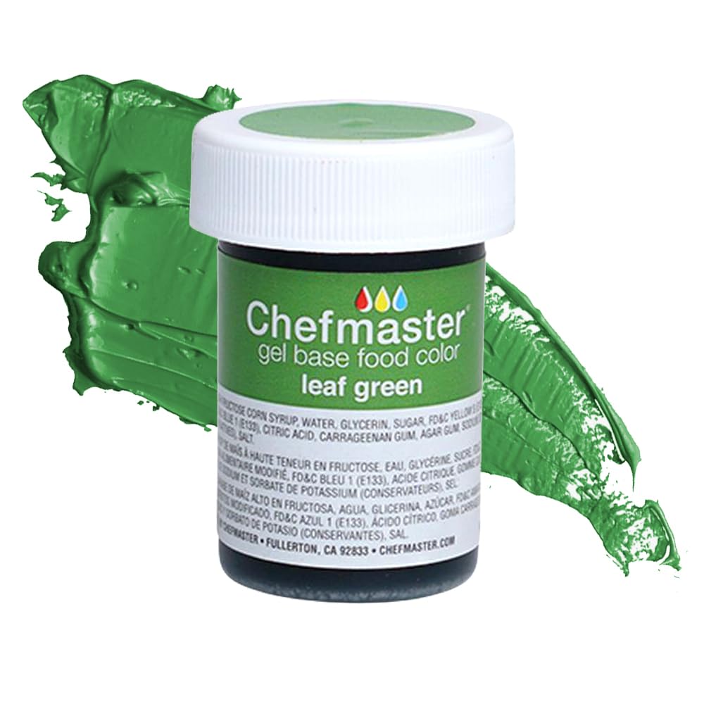 Chefmaster Leaf Green Gel Food Coloring | Vibrant Color | Professional-Grade Dye for Icing, Frosting, Fondant | Baking &amp; Decorating | Fade-Resistant | Easy-to-Use | Made in USA | 1 oz