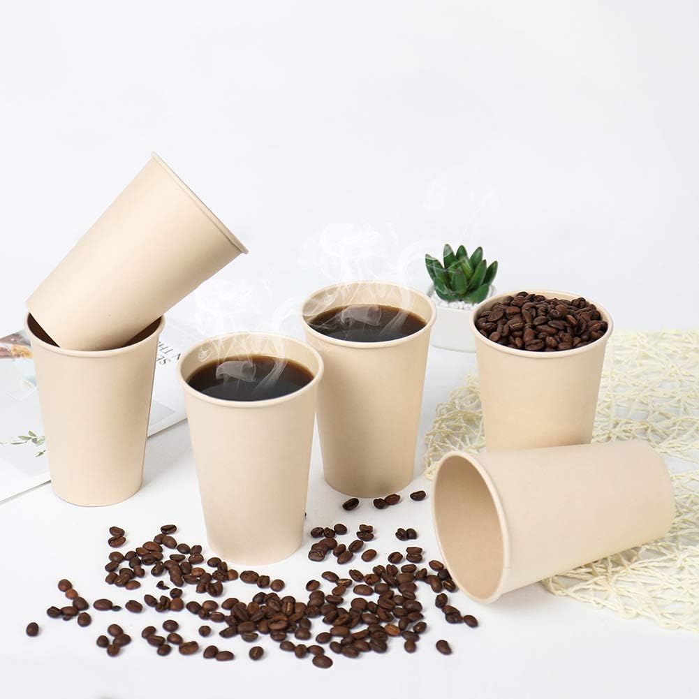 10 oz Disposable Light Brown Paper Coffee Cups Bamboo Fiber 120 Pack