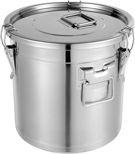 PERFERATE 304 Stainless Steel Airtight Canister 6L/12L Food Storage Bucket with Lids and Sturdy Locking Clamp Metal Cereal