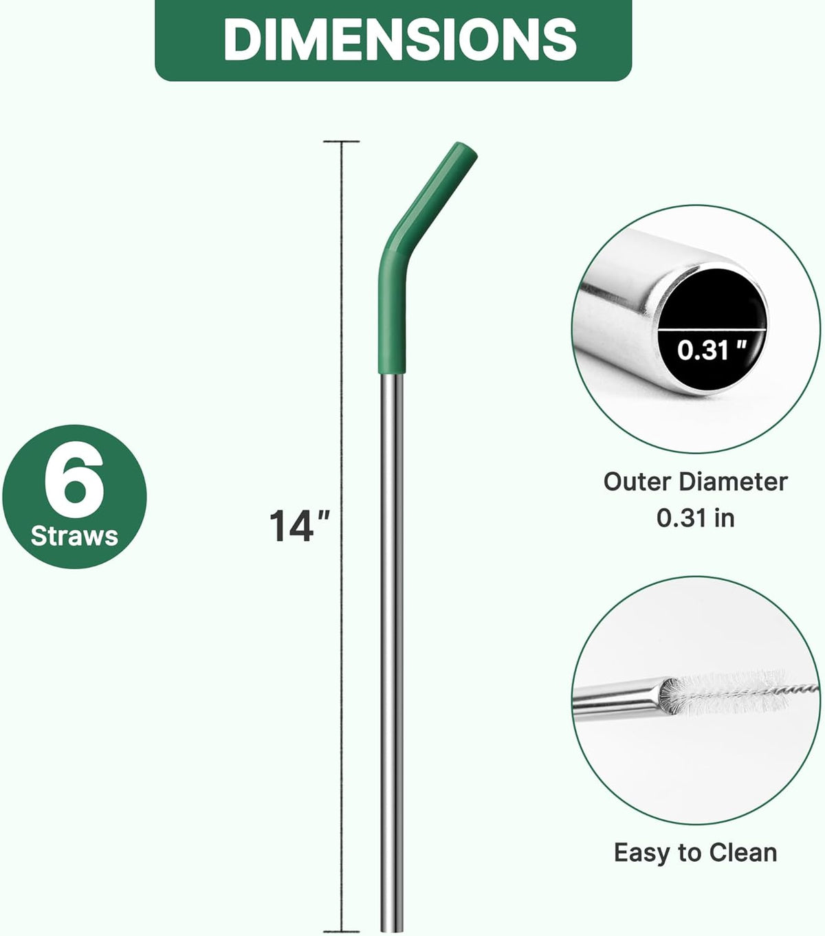 Metal Straws Reusable for 40 oz Stanley, Simple Modern Tumbler, Stainless Steel Straight Drinking Straw with Silicone Tips for Meoky 40 oz Tumbler, Cleaning Brush