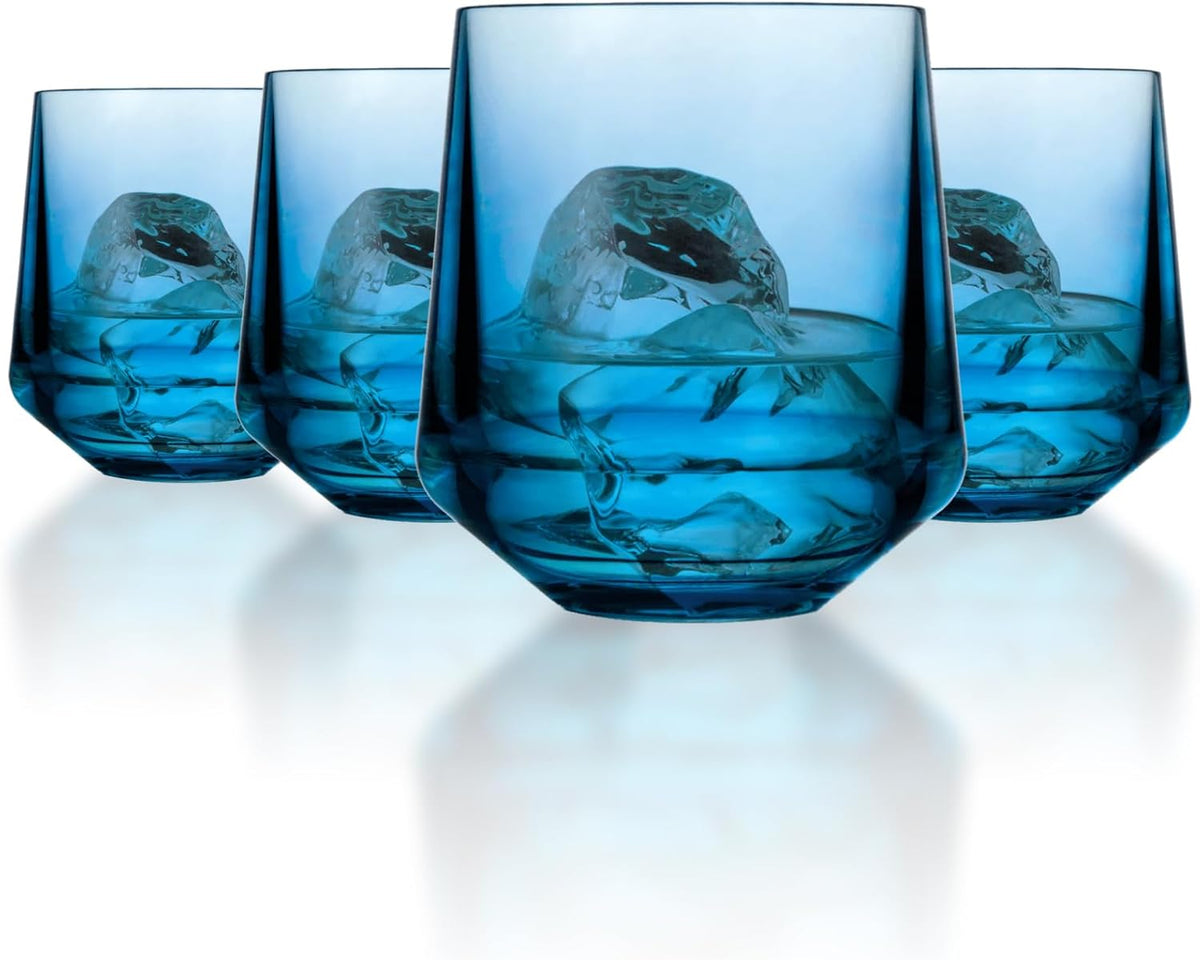 Drinique Unbreakable Stemless Wine Glasses – Set of 4 | 12oz Tritan Plastic | Made with 50% Recycled Content | Reusable, Dishwasher Safe, BPA-Free, Shatterproof | Indoor, Outdoor, Everyday Use - Blue
