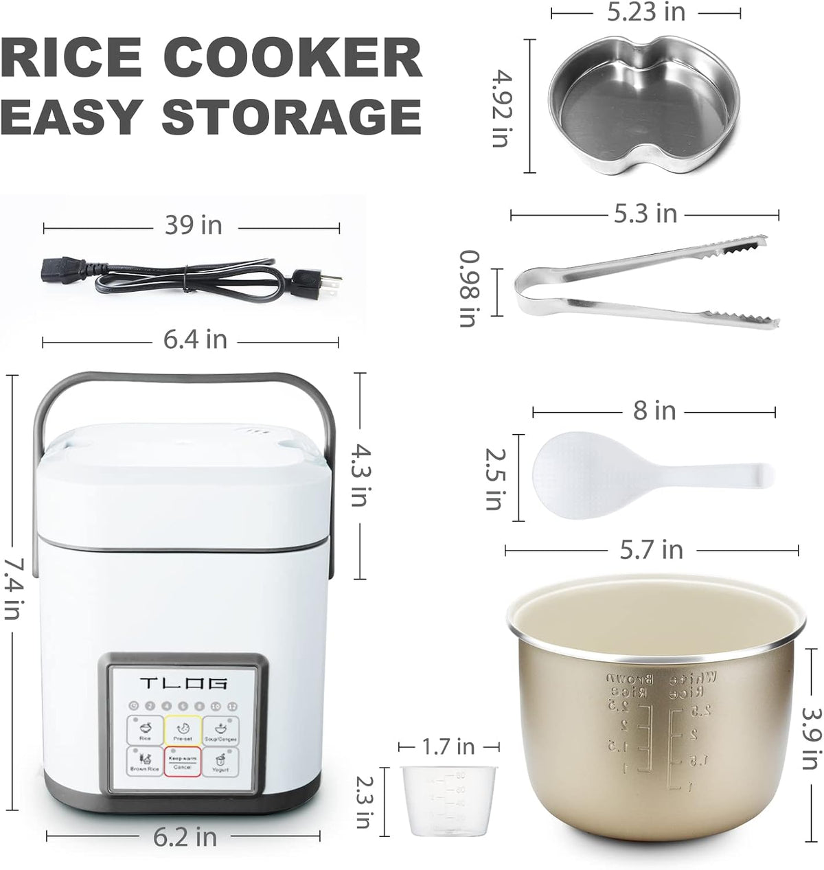 TLOG Mini Rice Cooker 2.5 Cups Uncooked, Healthy Ceramic Coating Portable Rice Maker, 1.2L Travel Rice Pot Small for 1-3 People, Personal Rice maker, Food Steamer, Multi-cooker for Grains, Oats