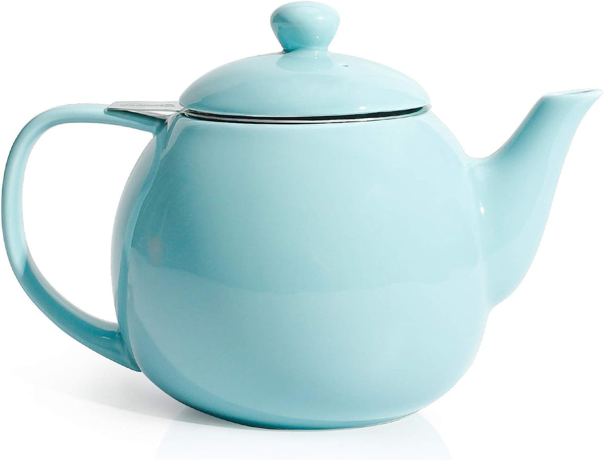Sweese Teapot, Porcelain Tea Pot with Stainless Steel Infuser, Blooming & Loose Leaf Teapot - 27ounce, Turquoise