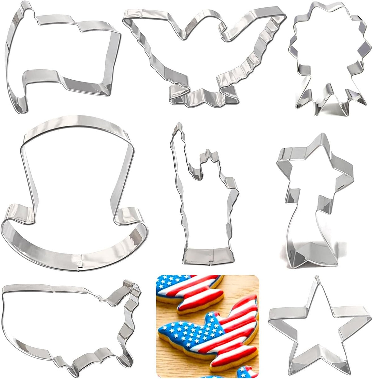 4th of July Cookie Cutters 8Pcs Large Size for Celebration