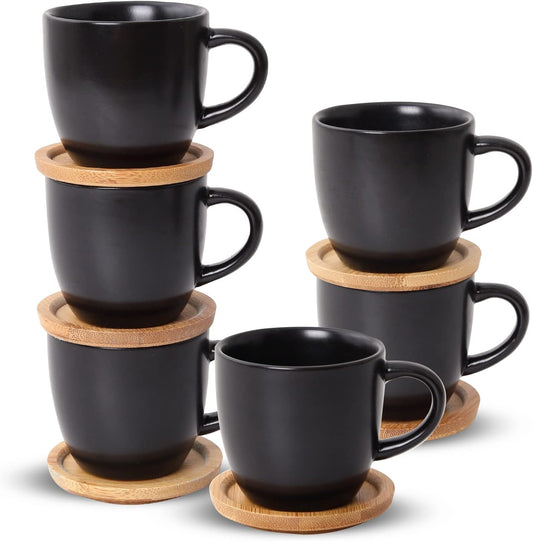 Hasense 4 OZ Espresso Cups and Saucers Set of 6, Demitasse Cups with Handle for Latte, Cappuccino, Cafe Mocha and Tea,