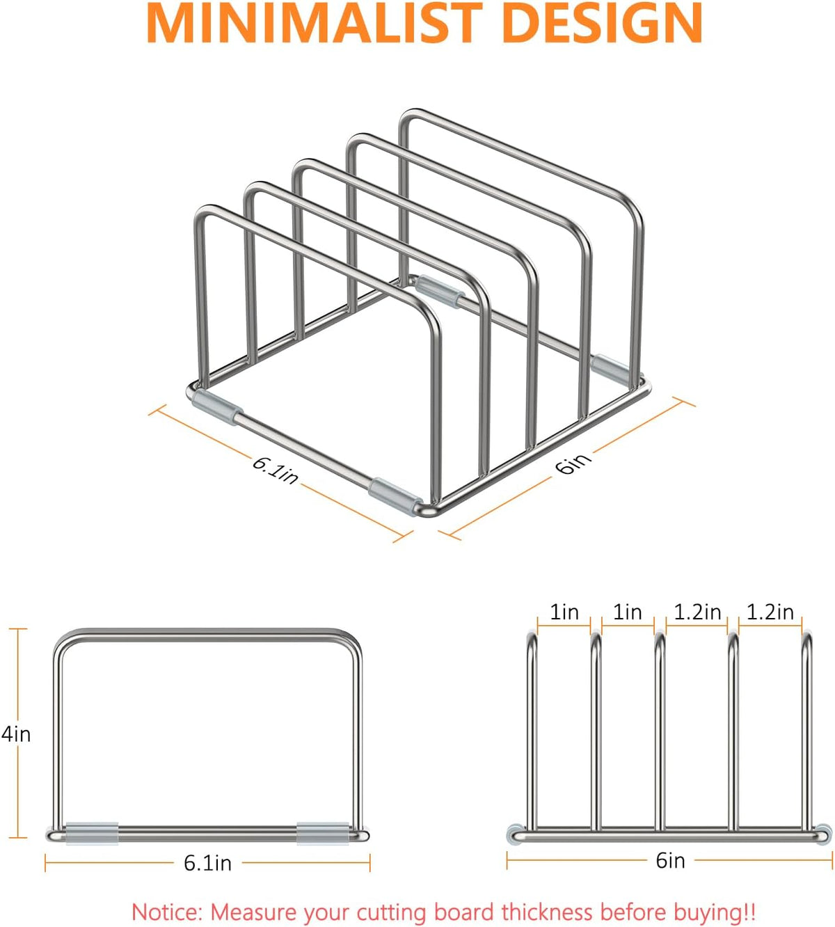 KORRTFID Cutting Board Holder Stand, Chopping Board Storage Rack, Cutting Board Organizer, 304 Stainless Steel Chopping Board Holder, Cookie Sheets Organizer 1.0+1.2 Inch Width Slots (2 PCS)