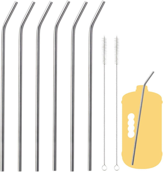 6 Pack Ultra Long Bent Metal Straws, 14 Inch Extra Long 304 Stainless Steel Reusable Drinking Straws with Cleaning Brush for