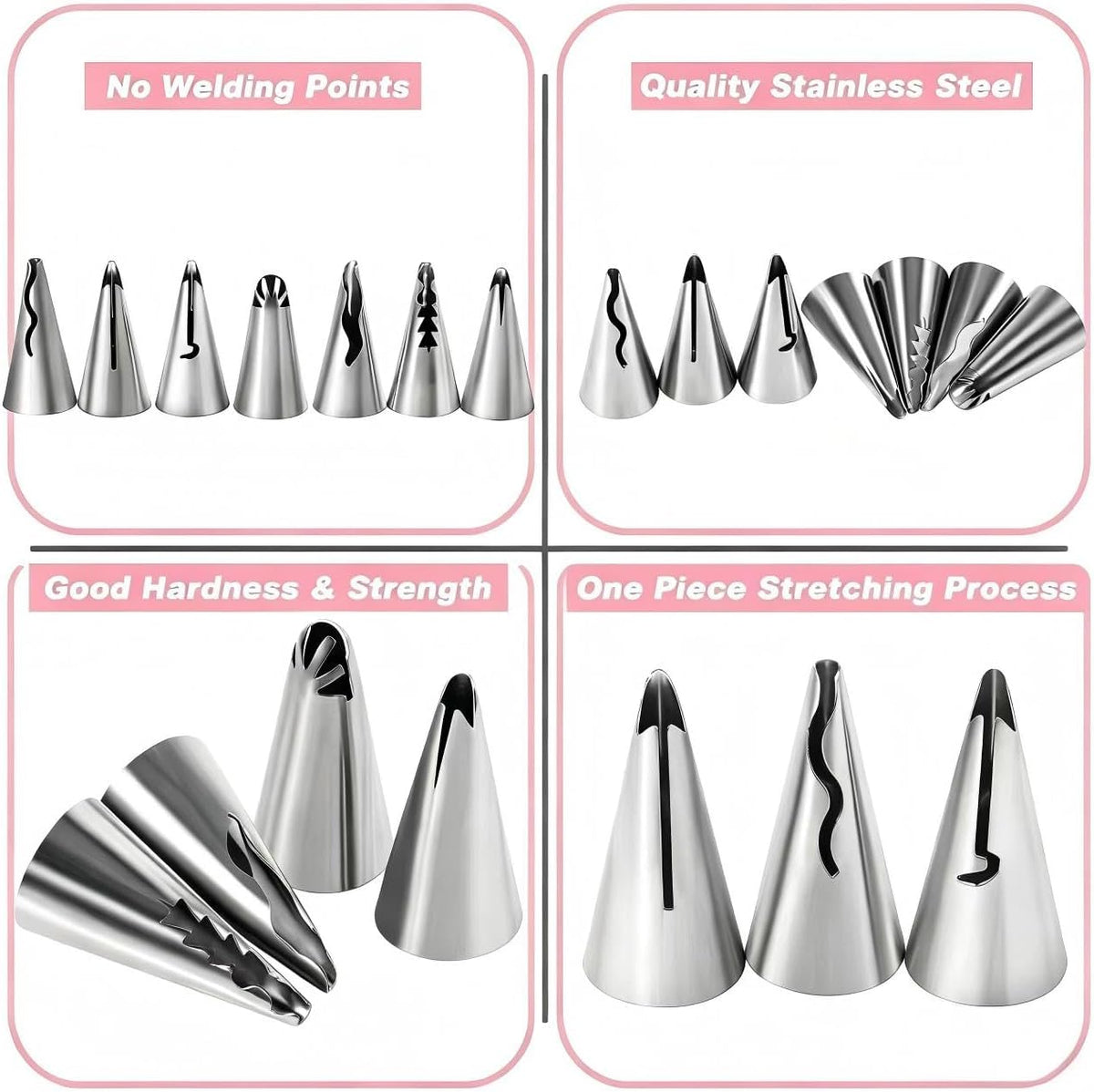 10Pcs Pleated Skirt Ruffle Piping Tips, 304 Stainless Steel Vintage Nozzles with Coupler, Cleaning Brush &amp; Reusable Silicone Piping Bags for Cupcakes, Cookies &amp; Pastry