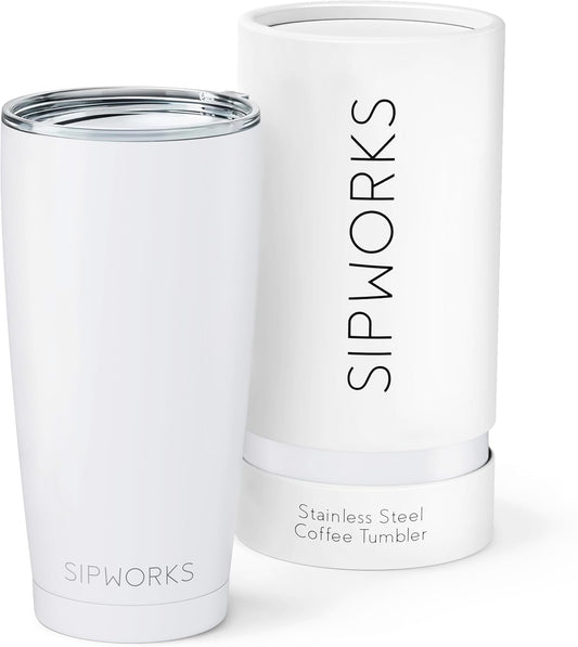 Stainless Steel Coffee Tumblers with Lids - 20z Double Walled Vacuum Insulated for Hot & Cold Drinks - Spill Resistant