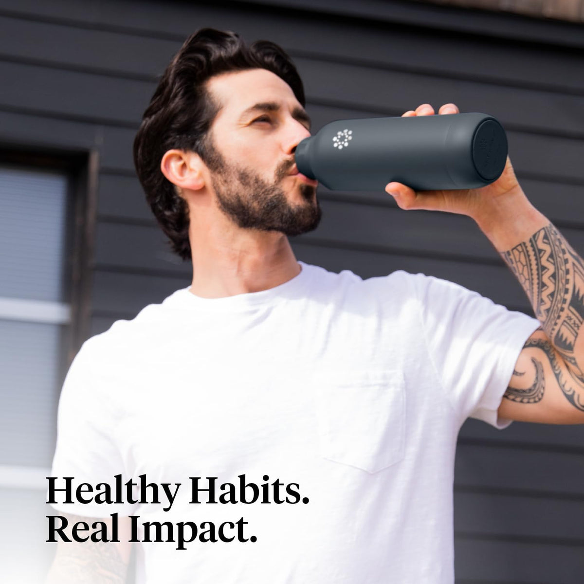 Lifefactory 24oz Stainless Steel Sports Bottle with Chug Cap, Carbon