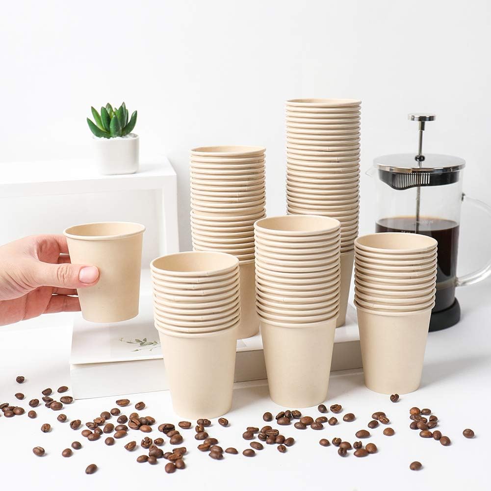 8 oz Disposable Light Brown Paper Coffee Cups Bamboo Fiber 160 Pack