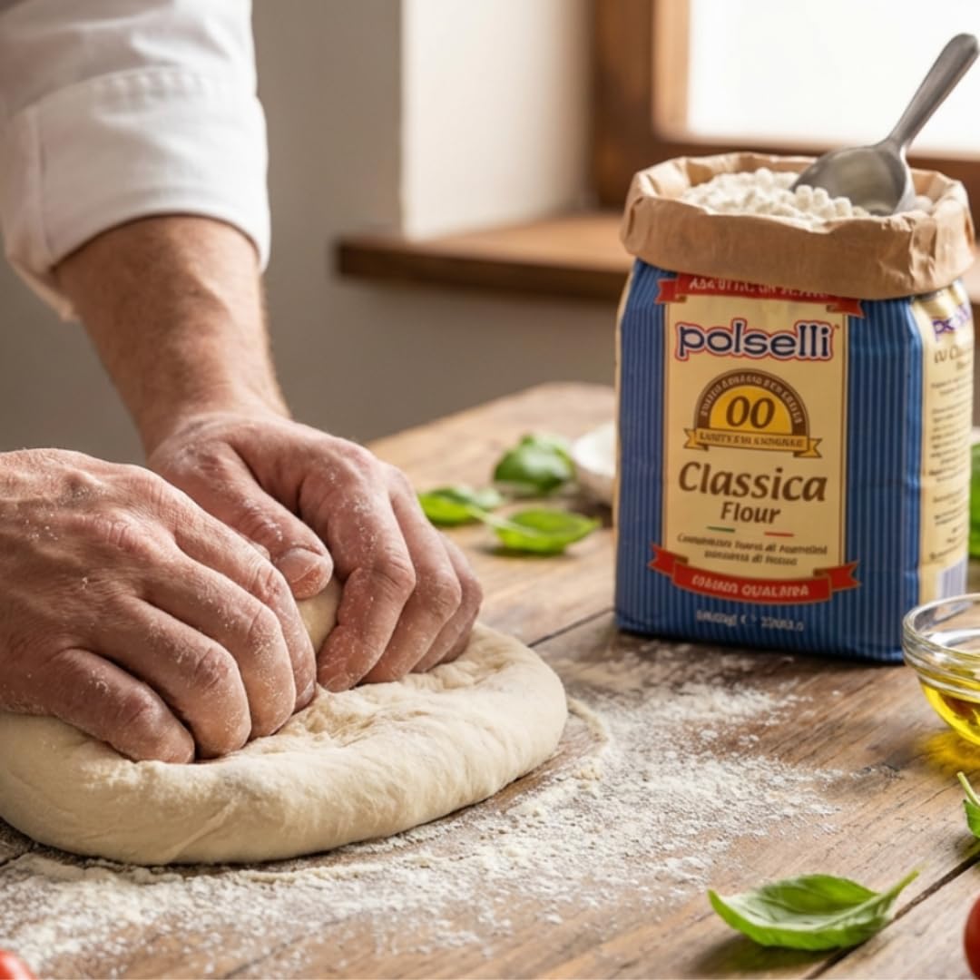 POLSELLI Classica, Type "00" Double Zero Flour, All-Natural, 1 kg (2.2 lbs) | Fine-Milled Italian "00" Soft Wheat Flour For Pizza, Bread And Pasta, All-Natural, Unbleached, Non-GMO, Product Of Italy.