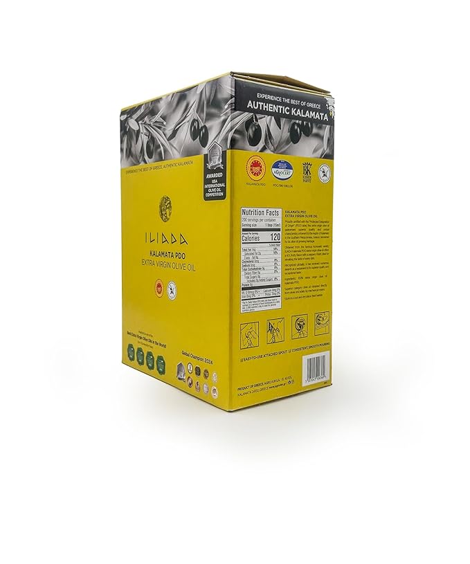 Iliada Kalamata PDO Extra Virgin Olive Oil Bag in a Box, 3Lt | Multi-Awarded | Single Region 100% Greek | Monovarietal Koroneiki | Cold Press | Polyphenol Rich | Chef's Favorite