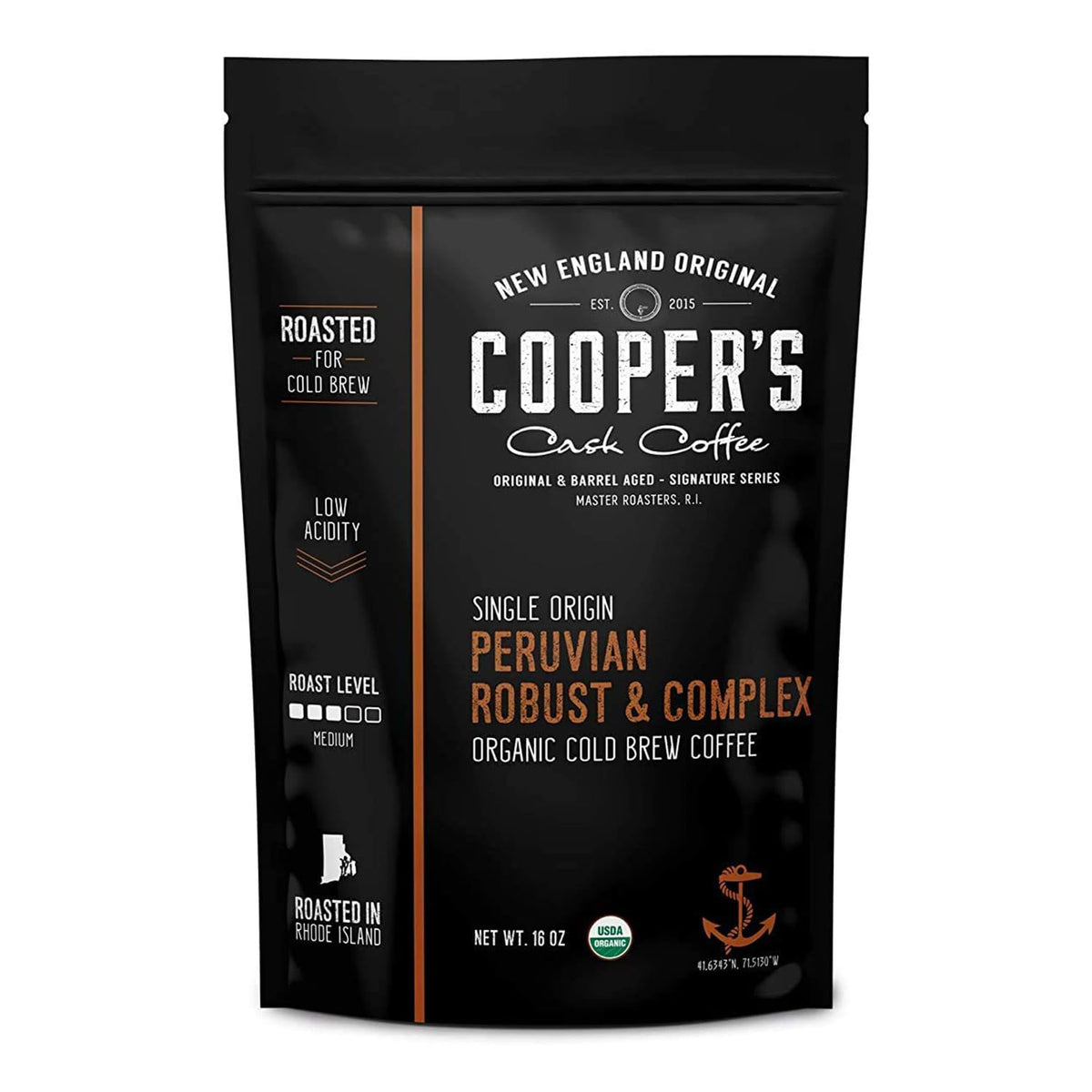Peruvian Organic Cold Brew Coffee, Single Origin &amp; Gourmet Beans, Tasting Notes Of Caramel With A Touch of Cherry &amp; Orange, Medium Roast Coarse Ground Beans, 1 lb Coffee Bag