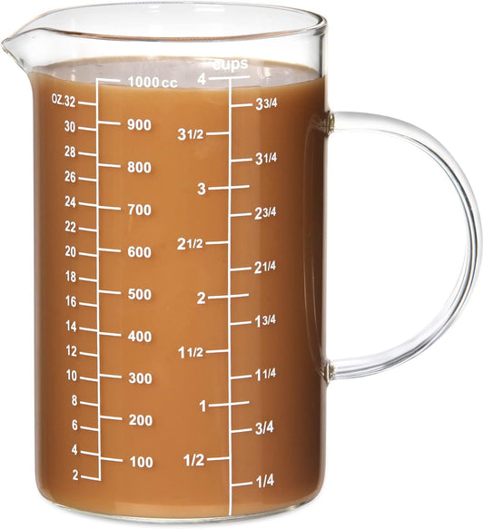 77L Glass Measuring Cup, [Insulated handle, V-Shaped Spout], High Borosilicate Glass Measuring Cup for Kitchen or