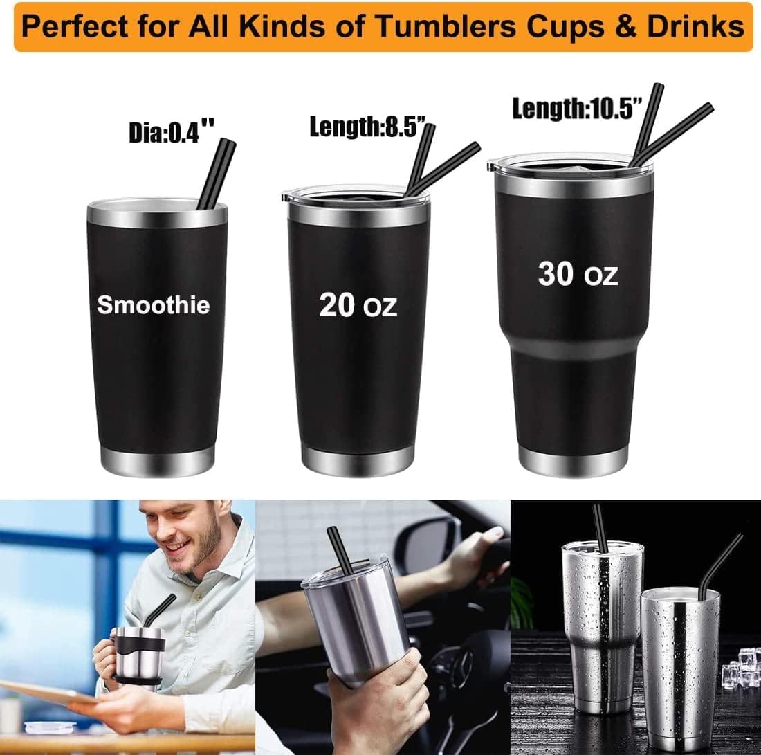 Vinaco 4 Pack Black 0.4" Wide Bore Reusable Stainless Steel Smoothie Straws