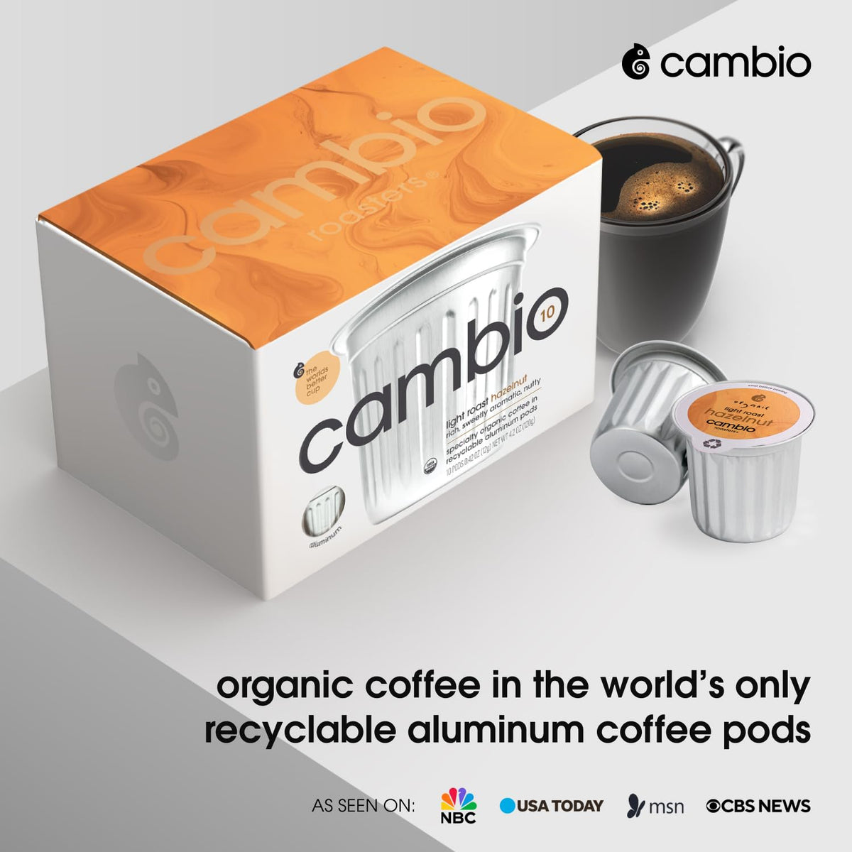 Cambio Roasters Hazelnut Coffee Pods - Recyclable Aluminum Pods, 10ct