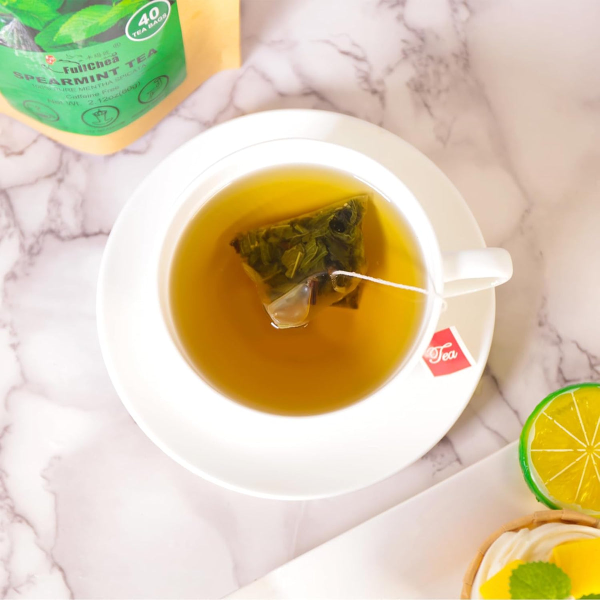 FullChea Spearmint Tea Bags, 40 Counts, Non-GMO, Caffeine-Free | Pure Dried Spearmint Leaf, Supports Digestion, Rich in Antioxidants. No Additives, Resealable Pouch