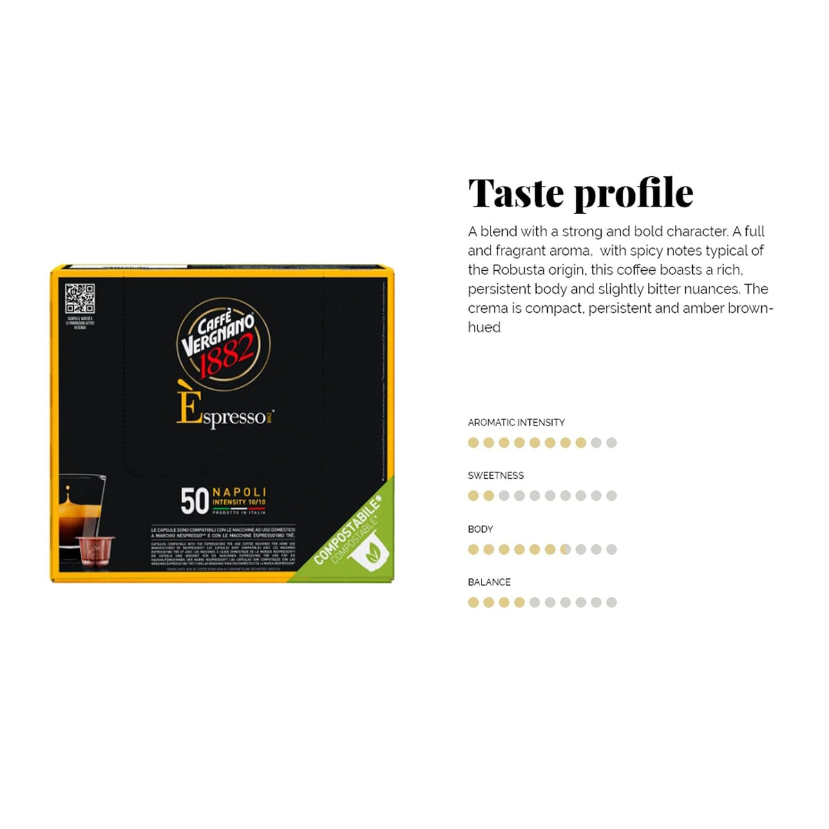 Caffe Vergnano Napoli Espresso Pods, Nespresso Original Compatible, 50 Ct | Pack of 50 Capsules