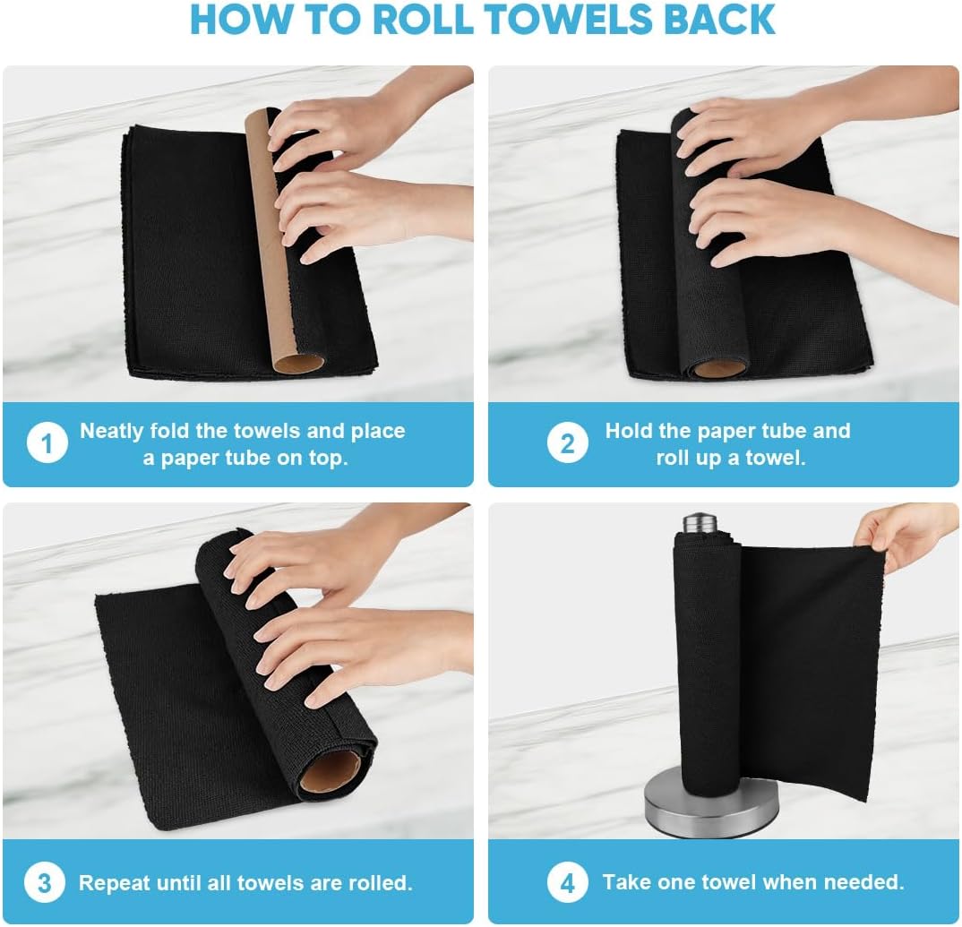 AIDEA Microfiber Cleaning Cloth Roll 55 Sheets, Cleaning Rags Black 11×9"