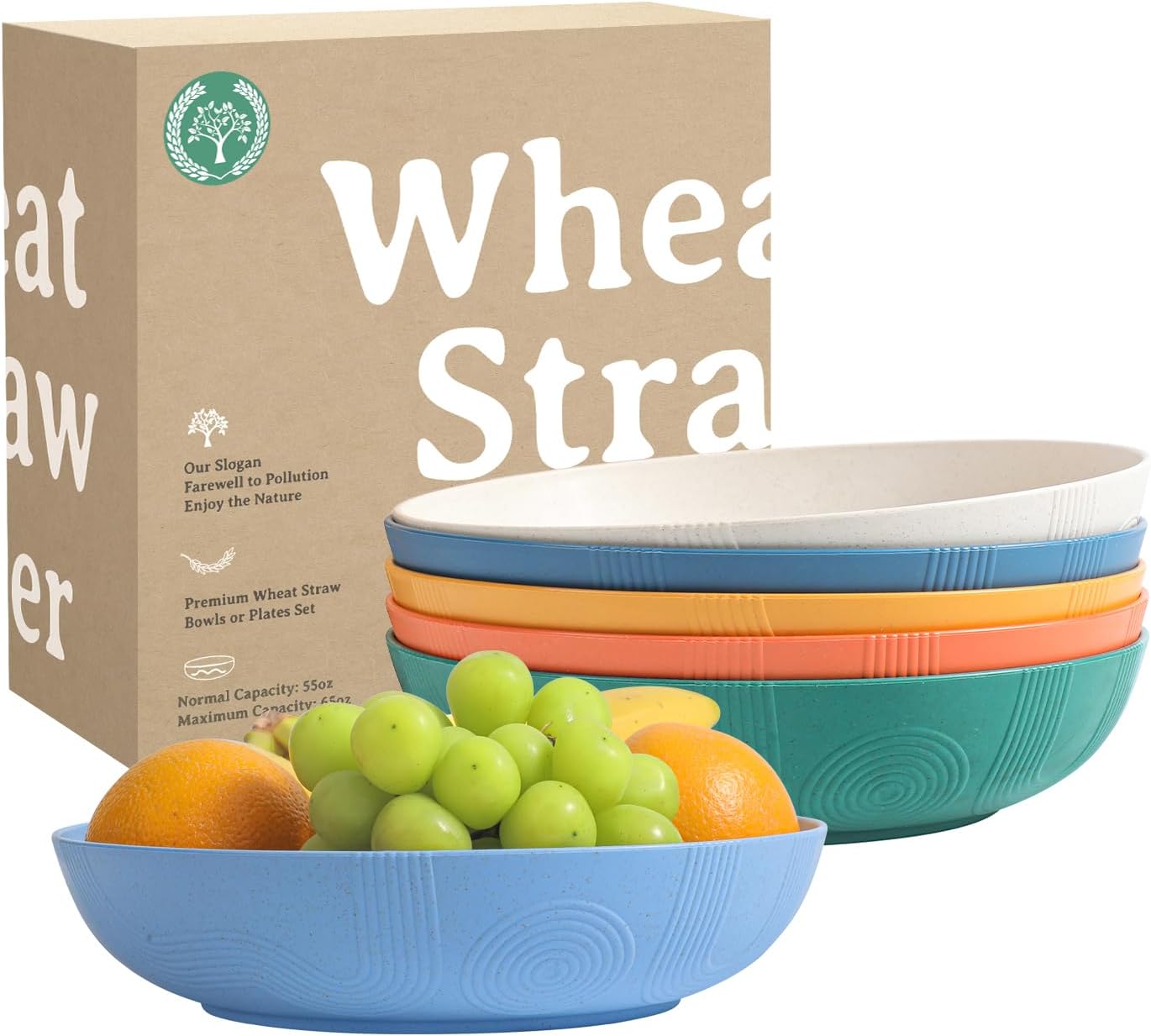 Homienly Salad Bowls, 60 OZ Large Salad Bowls for Kitchen, Wheat Straw Bowl Set of 6, Unbreakable Microwave and Dishwasher Safe Bowl for Camping, Outdoor, Serving Bowl Set for Dinner, Fruit (Multi)