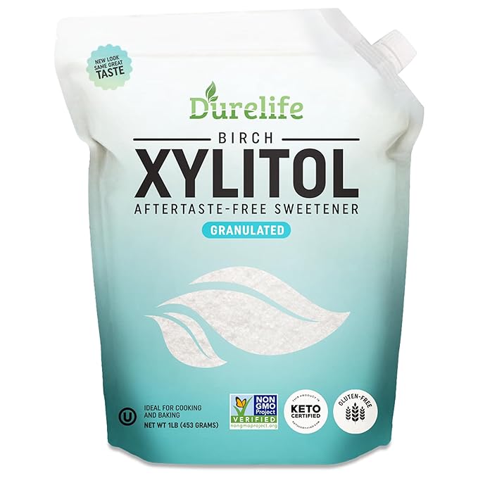 DureLife XYLITOL Sugar Substitute 1 LB (16 OZ) Made From 100% Pure Birch Xylitol NON GMO - Gluten Free - Kosher, Sugar alternative,