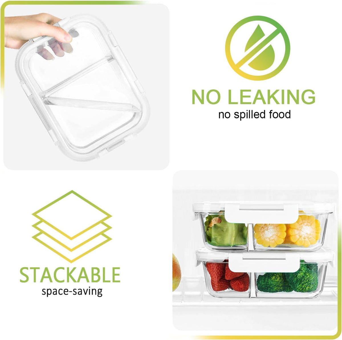 M MCIRCO 5 Pack,36 oz, 2 Compartments Glass Meal Prep Containers with Lids