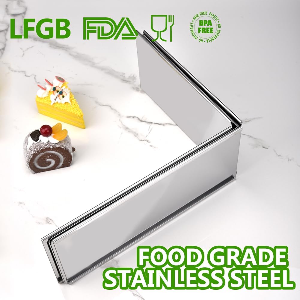 Rectangular Cake Ring Mold Stainless Steel Heavy Duty Adjustable Tiramisu Pan Big Size Extensible Pastry Shaping Mould for Baking - 9.5 x 7.5 x 4 inch