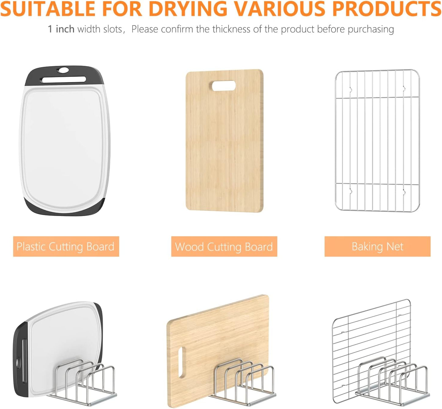 KORRTFID Cutting Board Holder, 2PSC Cutting Board Organizer Rack, 304 Stainless Steel Cookie Sheet Baking Pan and Tray Organizer for Kitchen Cabinet and Pantry Storage (1.0 Inch Width Slots)