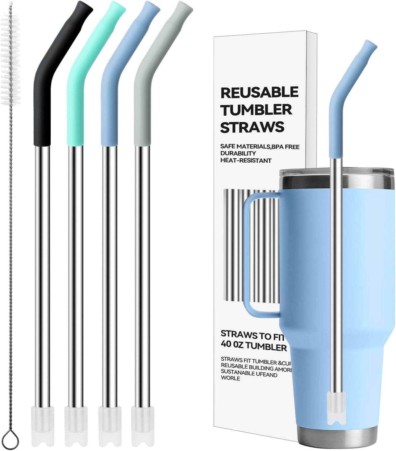 Stainless Steel Straws for 42 oz YETI Tumbler, 4 Pcs Metal Straws