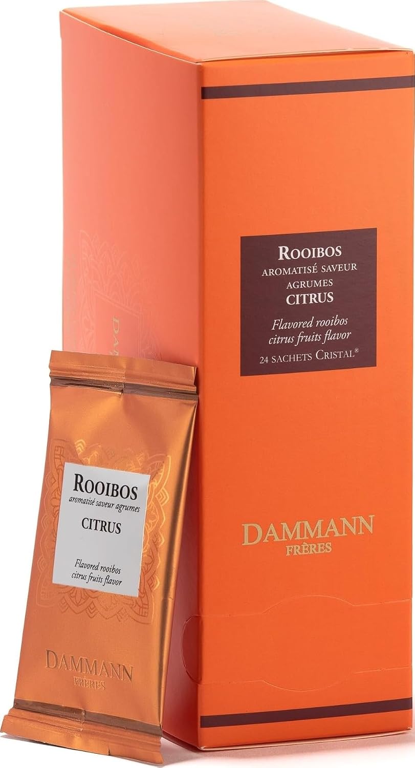 Dammann Freres Sachets, Rooibos Citrus Tea Bags, Premium Gourmet, Notes of Lemon, Clementine, and Orange Tea, Individually Wrapped, 24 Count (Single Pack)