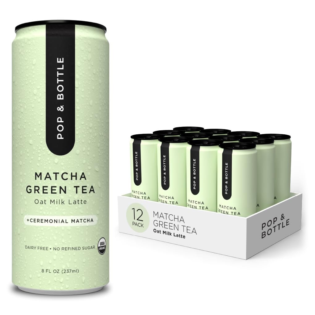 Pop &amp; Bottle - Oat Milk Lattes, Butterfly Pea &amp; Matcha, 8 Fl Oz (12 Pack) | with Pure Ceremonial Matcha, Turmeric, Green Tea, Organic, Dairy Free, Gluten Free, Lightly Sweetened