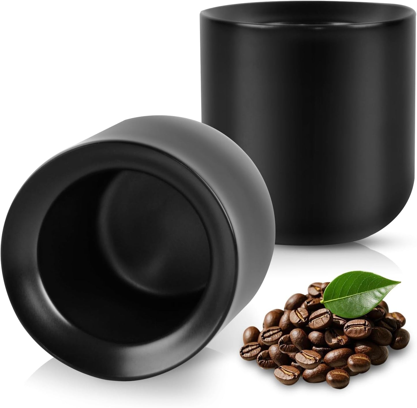 A set of 2 matte black ceramic espresso cups, thickened cup walls, slanted mouth design, each with a