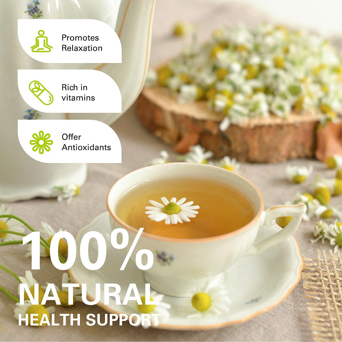 WT WEETEE Chamomile Tea Bags 100 Count, Caffeine-free Herbal for Bedtime